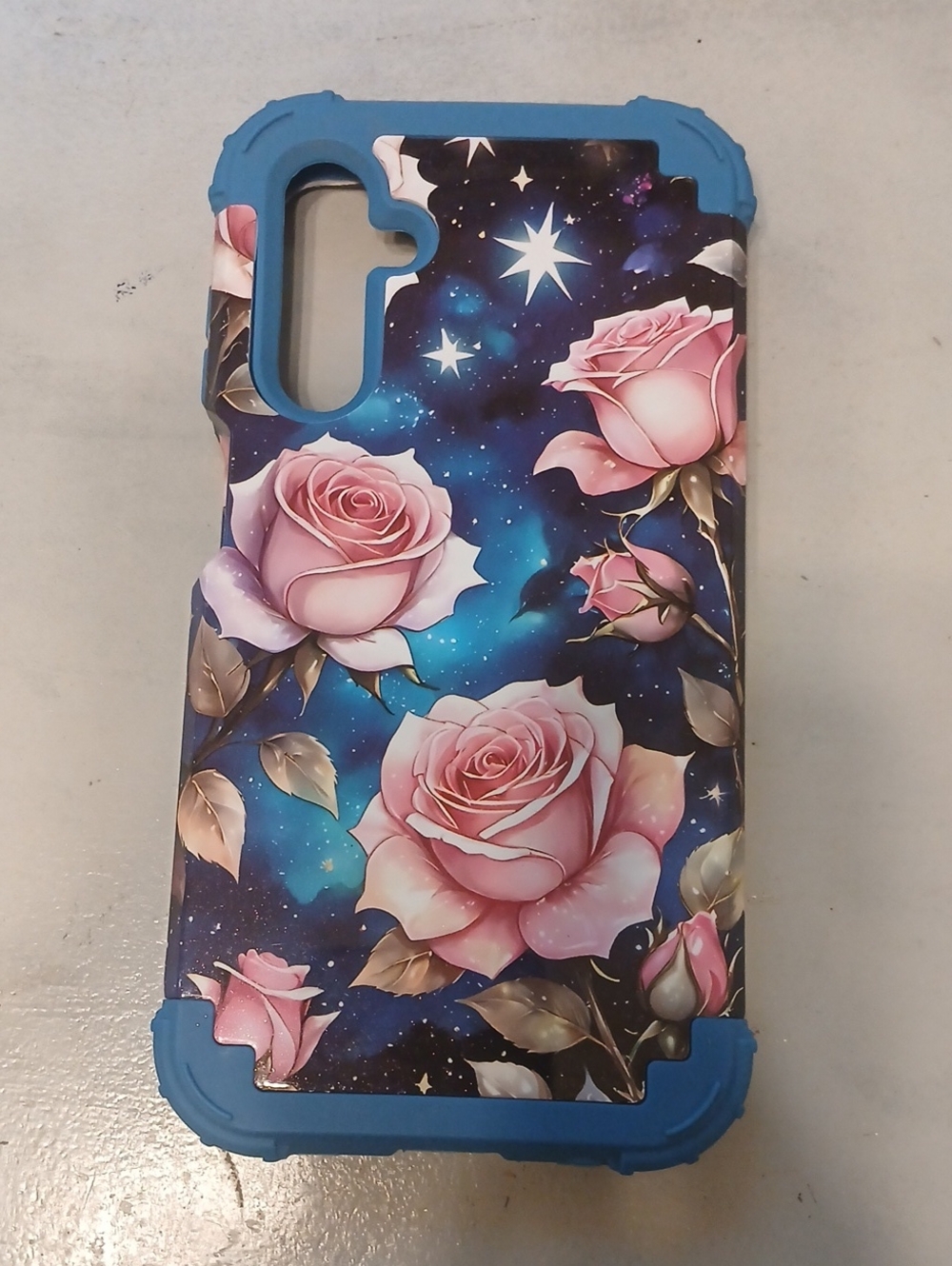 Floral Rose Galaxy Protective Phone Case, Samsung 15A 5g - Blue/Pink